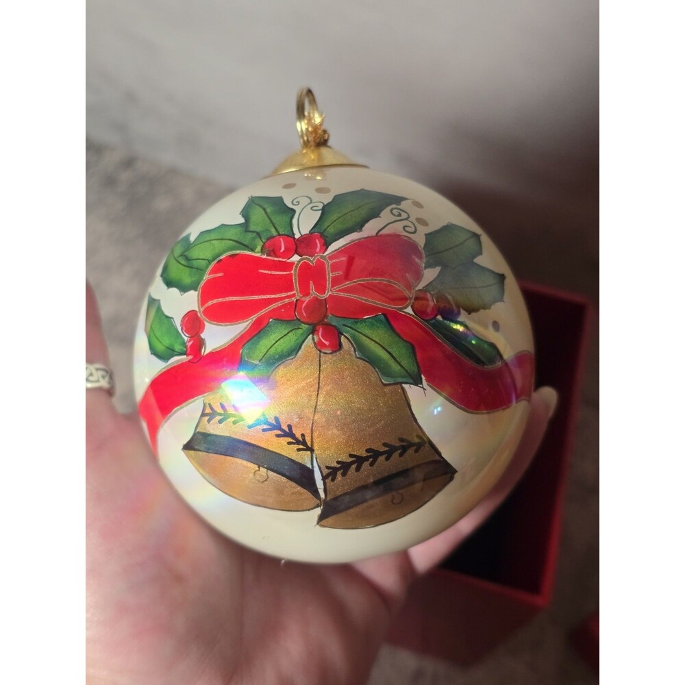 JCPenney  Collector Reverse Handpainted  Christmas Ornament Bells Glass Ball Box